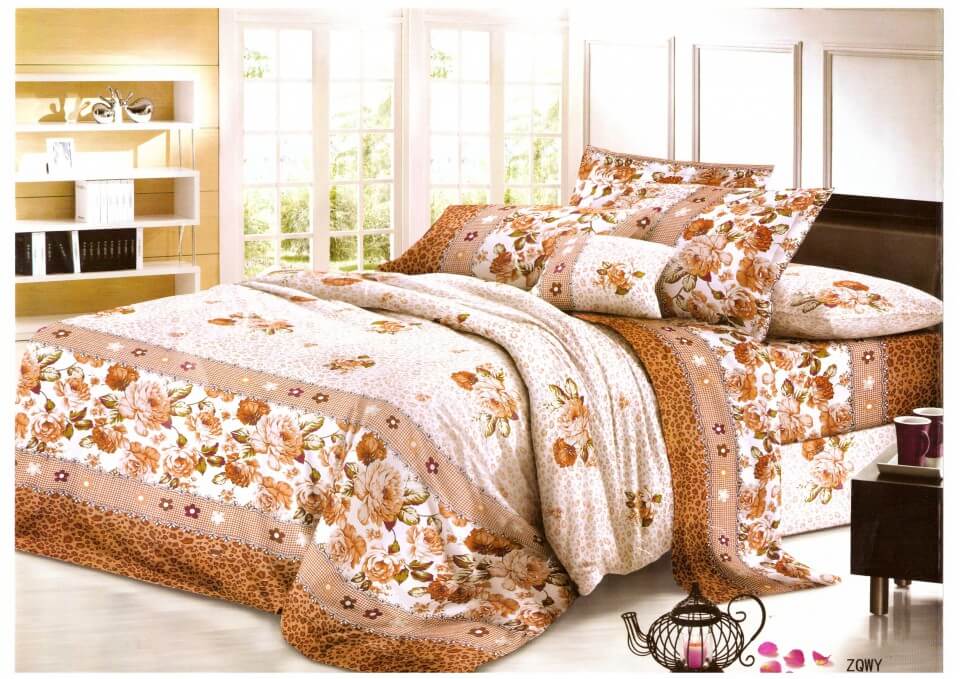 Lenjerie de pat maro cu flori pentru 2 persoane
